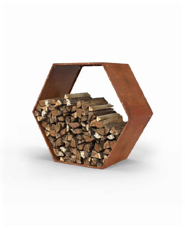 je-suis-art-range-bois-hexagonale-porte-b-ches-acier-corten image 1