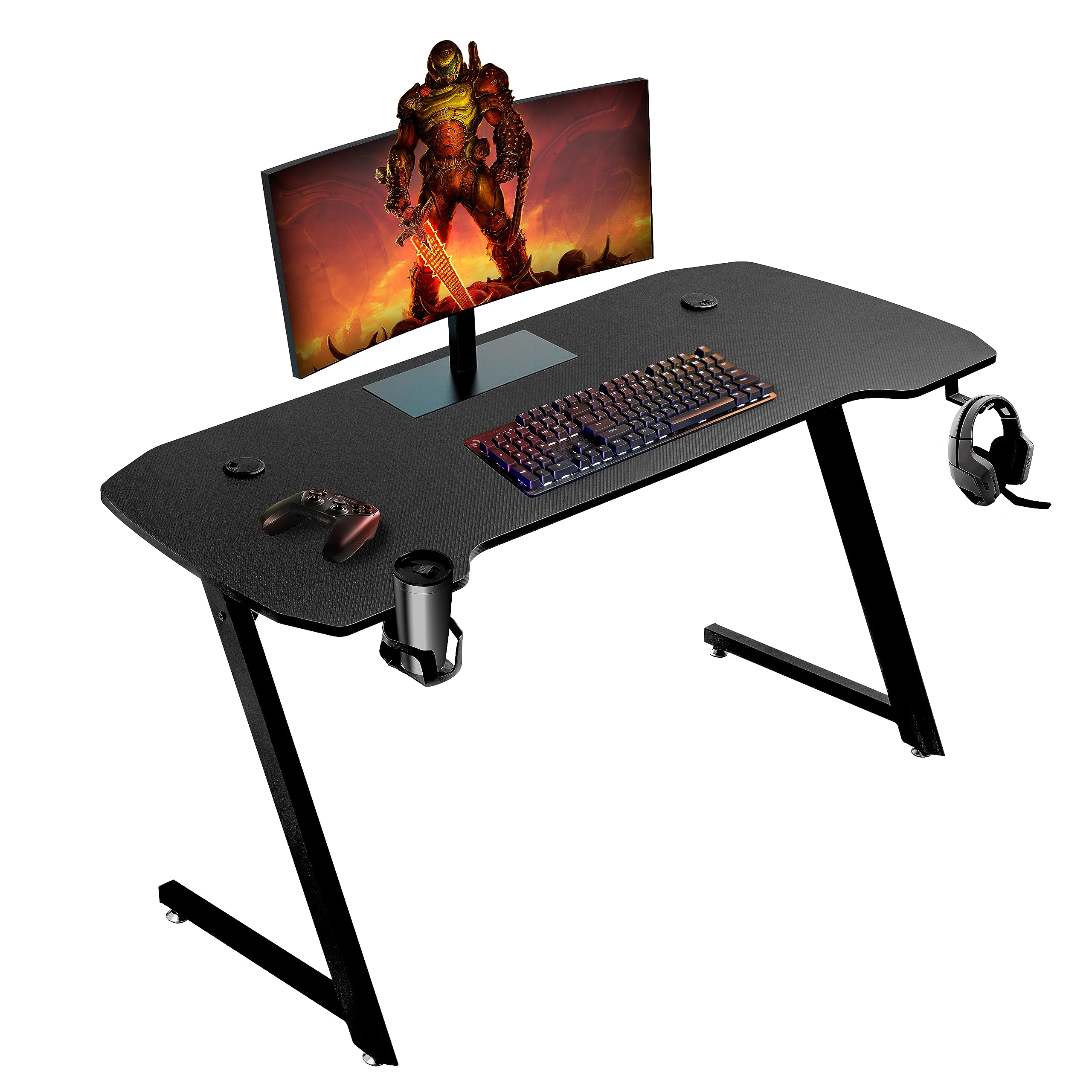 baroni-home-tavoli-bureau-gamer-led-120x60x73-cm-noir-porte-gobelet image 7