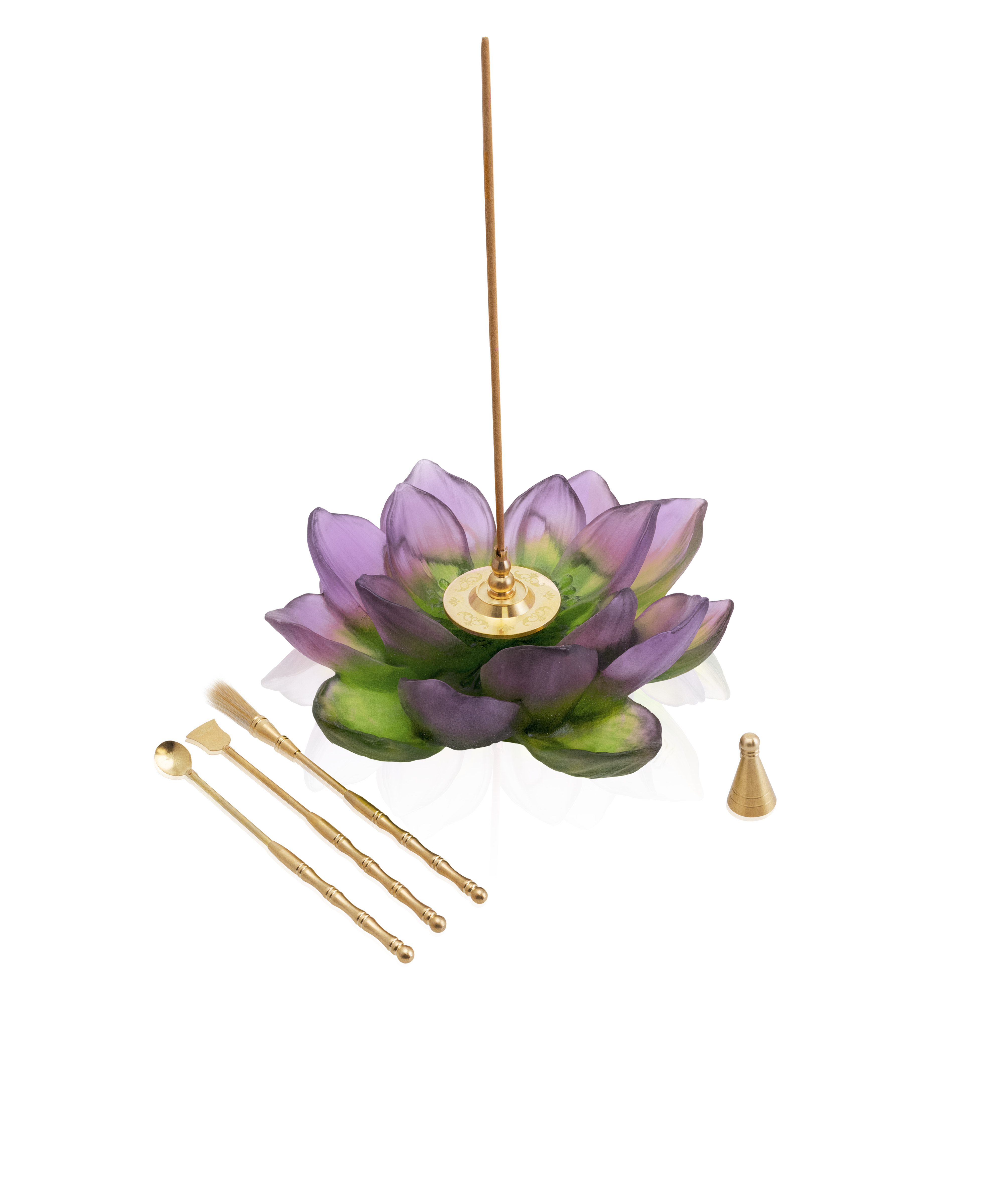 daum-jardin-de-lotus-porte-encens-cristal-violet-vert image 1