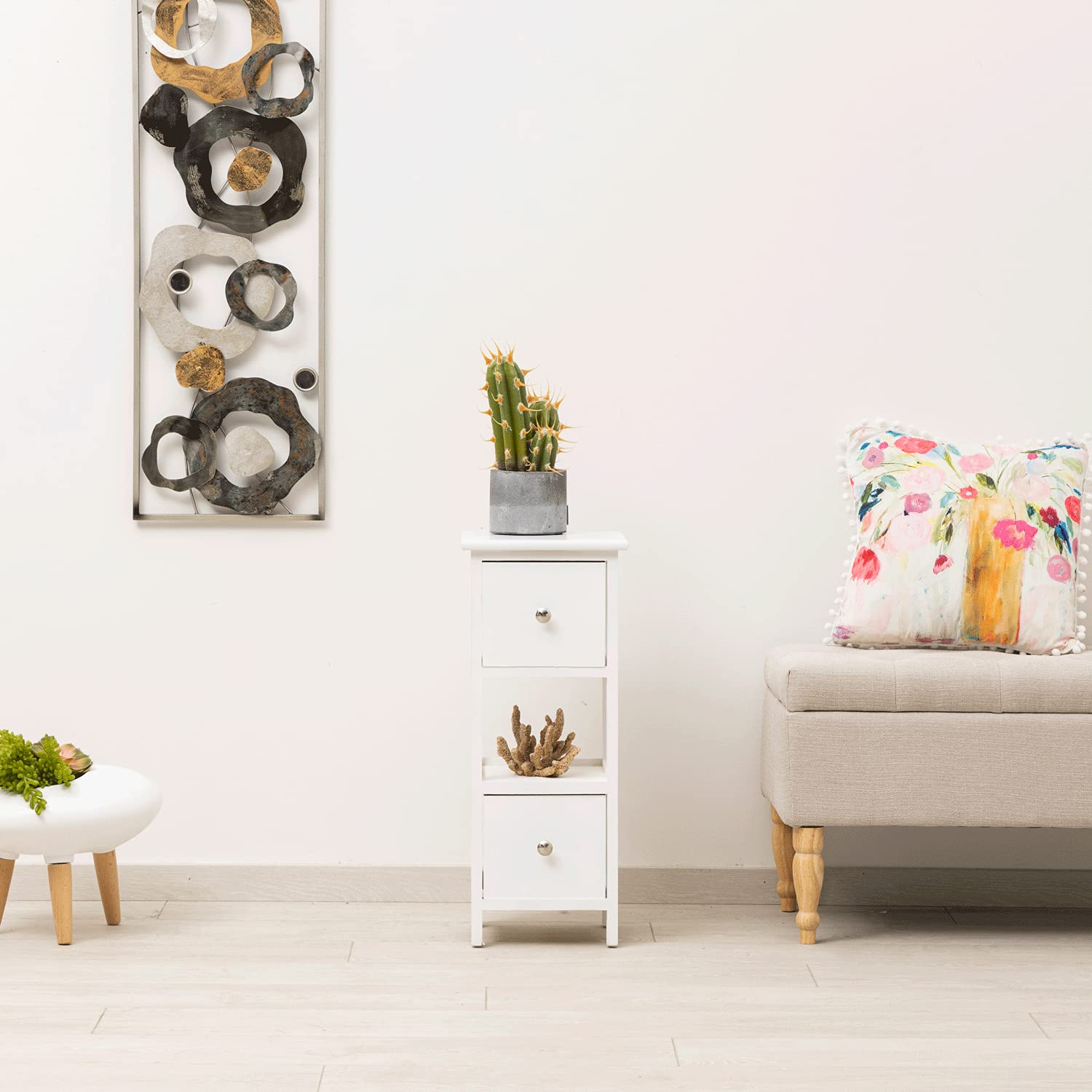 baroni-home-table-de-chevet-blanche-2-tiroirs-25x25x61-cm image 2
