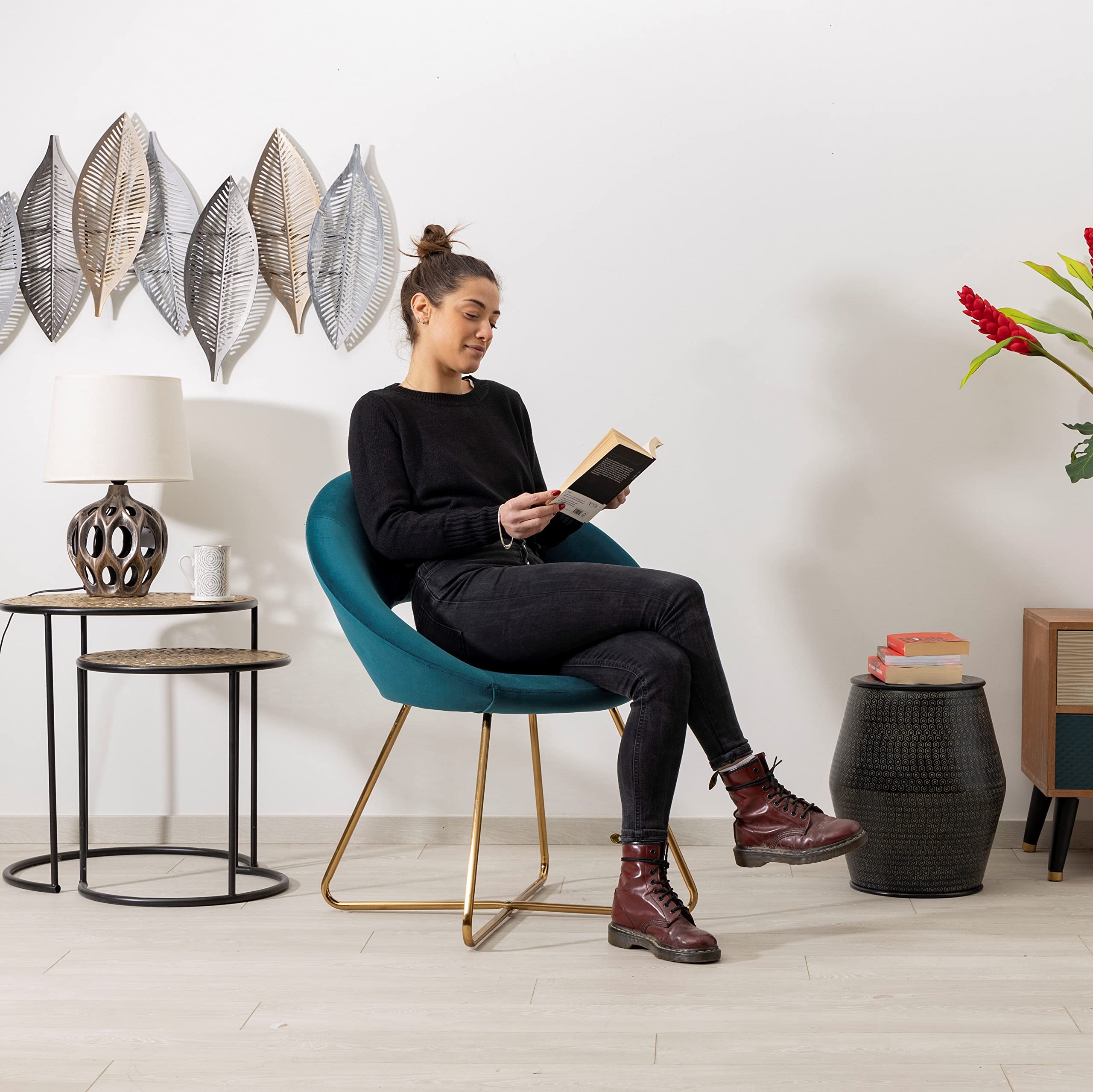 baroni-home-poltrone-fauteuil-velours-bleu-p-trole-pieds-or image 4