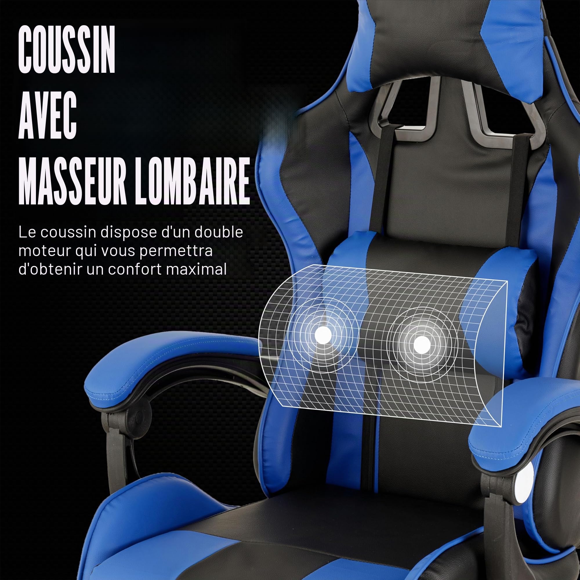 baroni-home-sedie-chaise-gaming-bleue-massage-lombaire-inclinable image 4