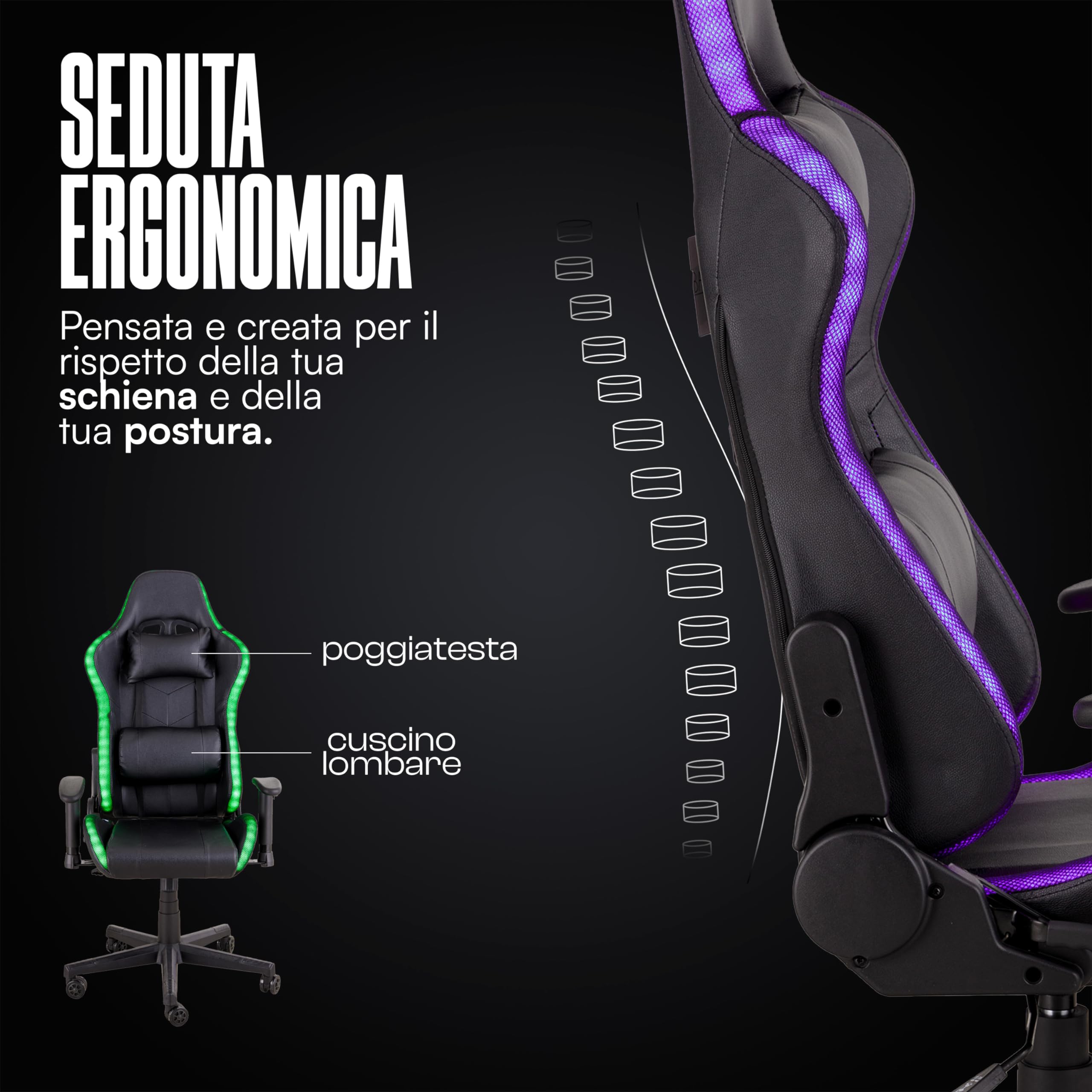 baroni-home-sedie-chaise-gaming-noir-led-dossier-180 image 5