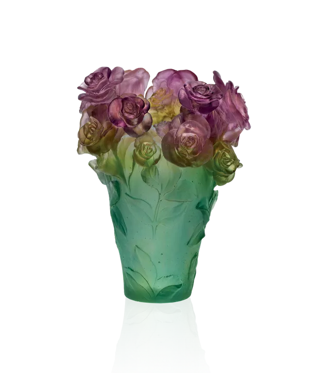 daum-rose-passion-vase-vert-et-rose-p-te-de-verre image 1