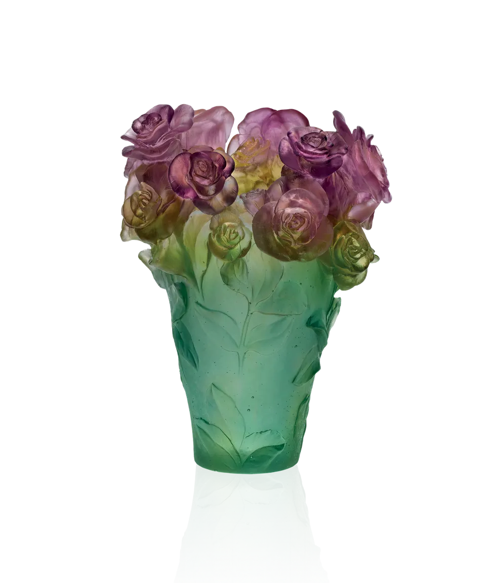 daum-rose-passion-vase-vert-et-rose-p-te-de-verre image 1