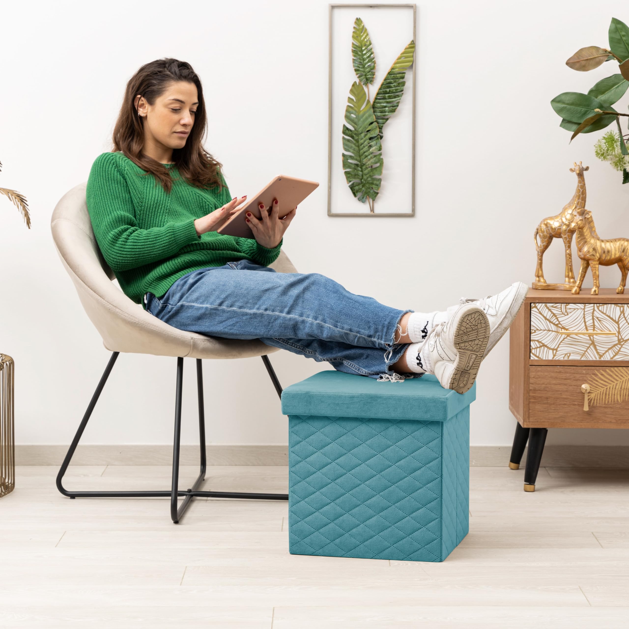 baroni-home-pouf-cube-velours-bleu-p-trole-35x35cm-rangement image 2