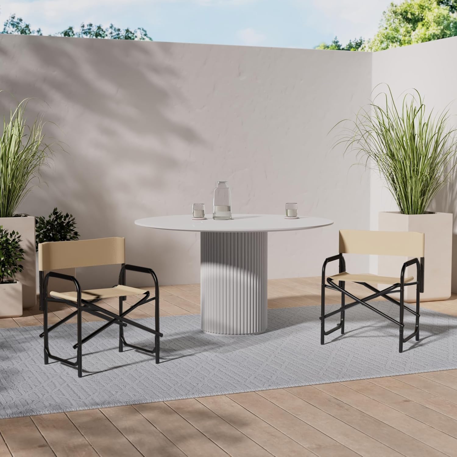 baroni-home-outdoor-chaise-r-alisateur-pliante-cru-acier-toile image 2