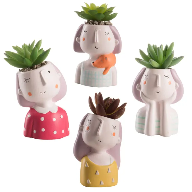 baroni-home-decorazioni-lot-4-vases-t-te-14-cm-plantes image 1