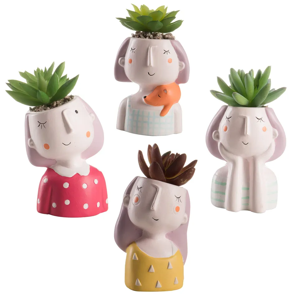 baroni-home-decorazioni-lot-4-vases-t-te-14-cm-plantes image 1