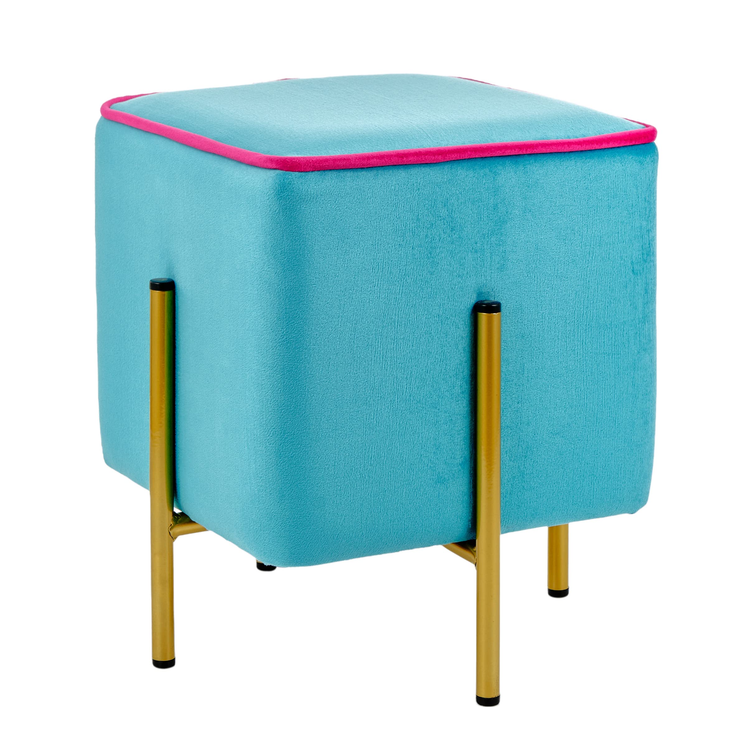 baroni-home-pouf-pouf-velours-fleurs-cognac-pieds-or-33x33x38-cm image 7