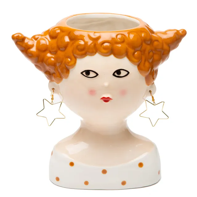 baroni-home-decorazioni-vase-c-ramique-fille-cheveux-rouges-21x13x20-cm image 1