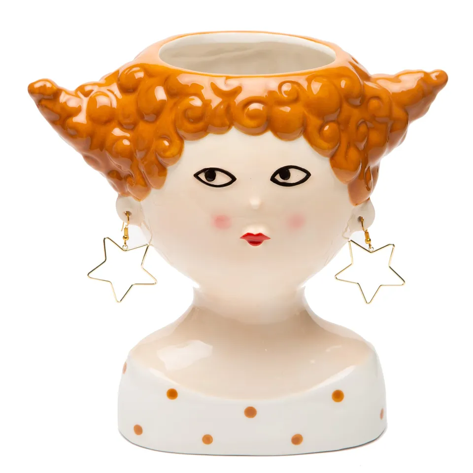 baroni-home-decorazioni-vase-c-ramique-fille-cheveux-rouges-21x13x20-cm image 1