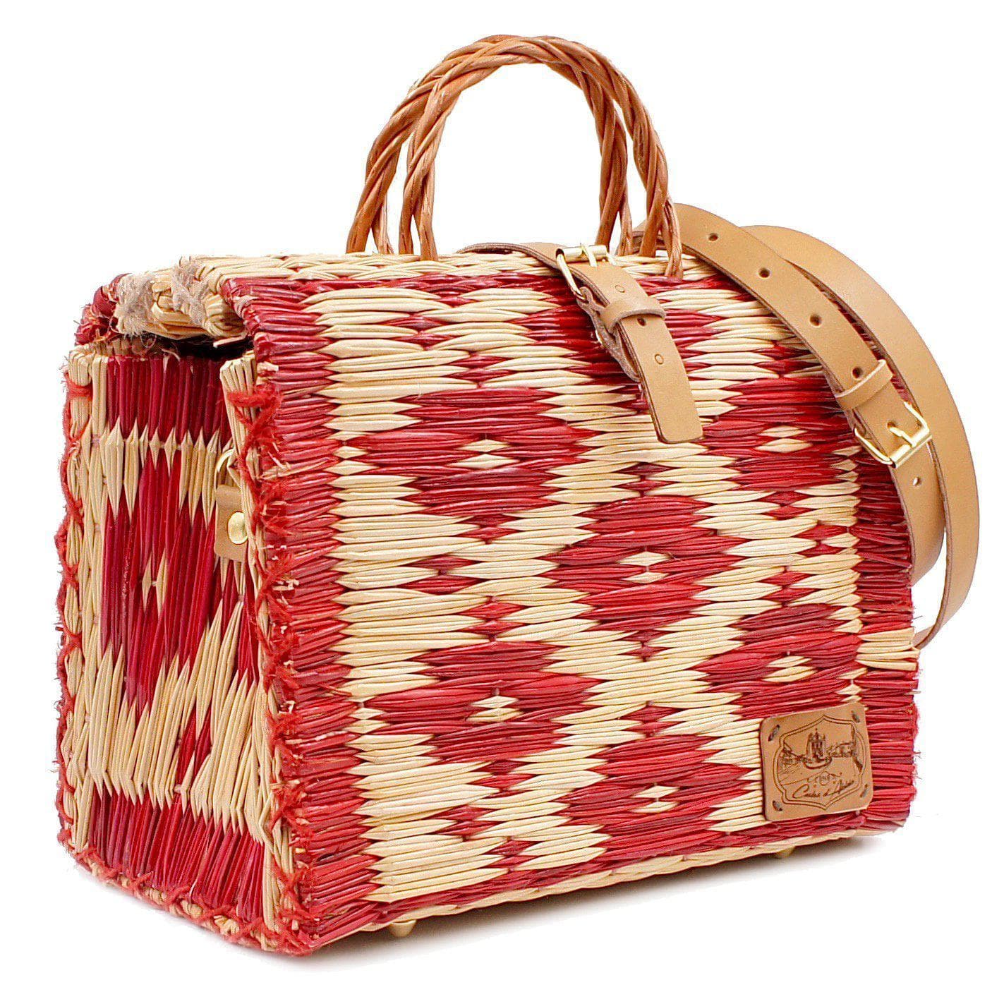 luisa-paix-o-sac-cabas-en-jonc-30-cm-rouge-naturel-cuir image 2