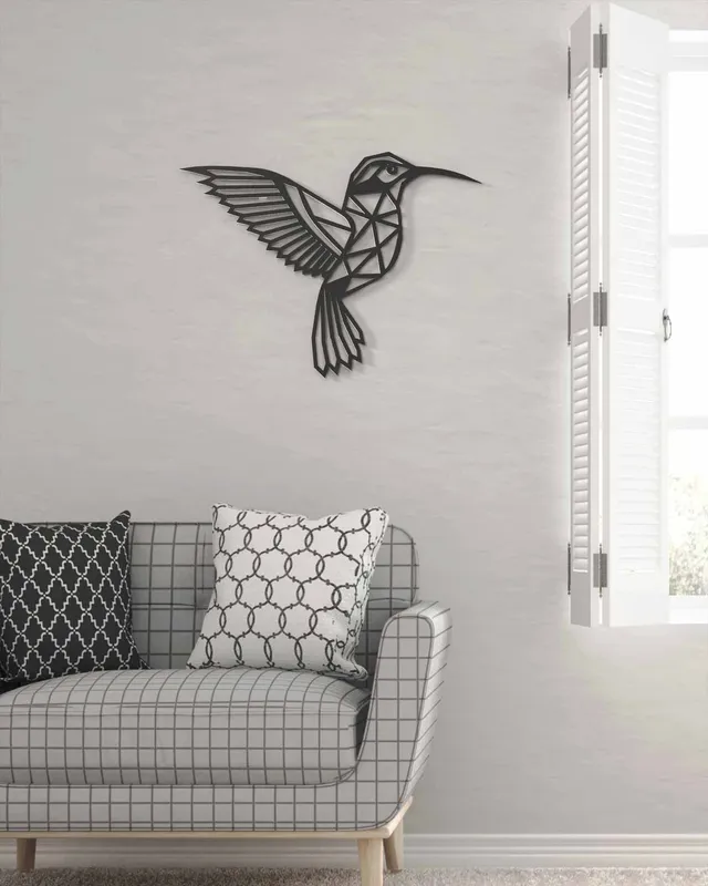 je-suis-art-animaux-colibri-one-line-d-coration-murale-m-tal-noir image 1
