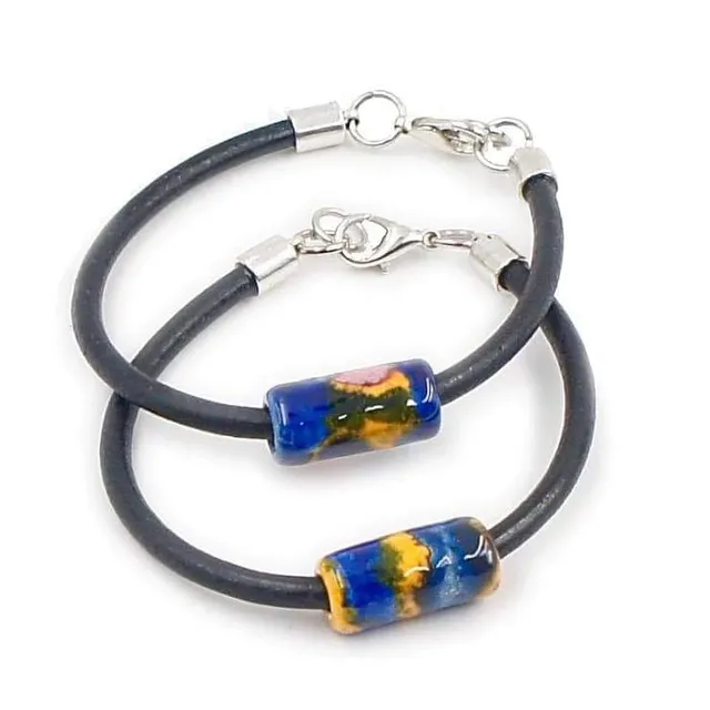 luisa-paix-o-bracelet-c-ramique-cuir-bleu-jaune-18cm image 1