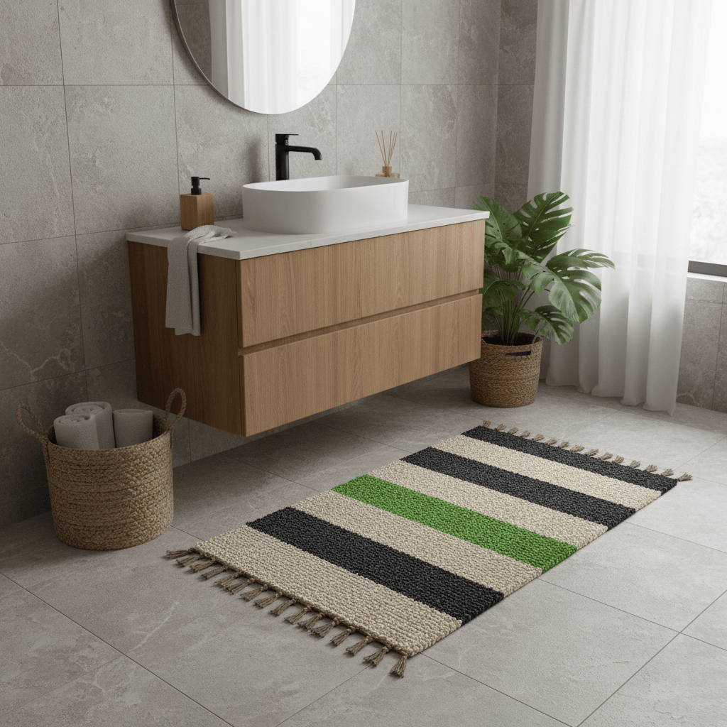 luisa-paix-o-tapis-artisanal-ray-vert-gris-beige-140x70 image 2