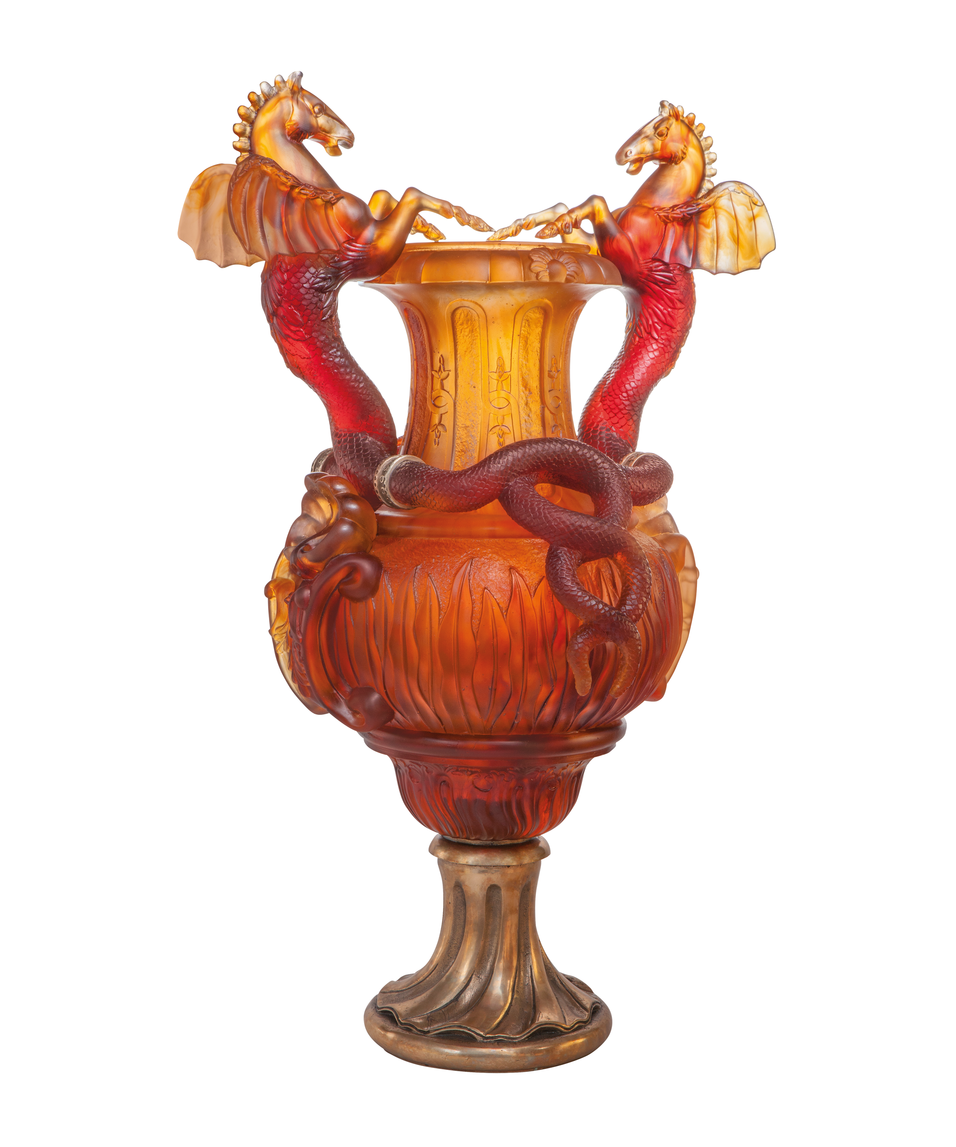 daum-chevaux-ail-s-vase-ambre-cristal-50-ex image 1