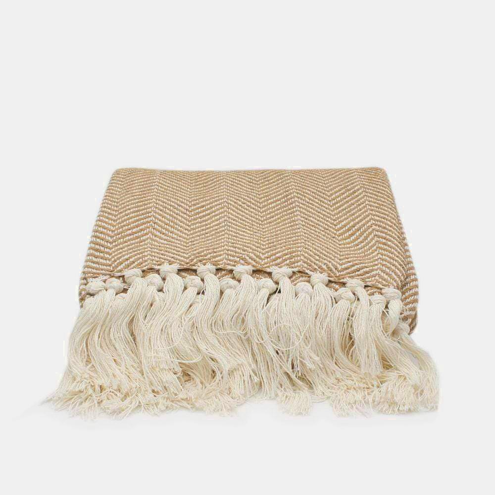 luisa-paix-o-plaid-coton-beige-chevrons-135x200-blanc-cass image 1
