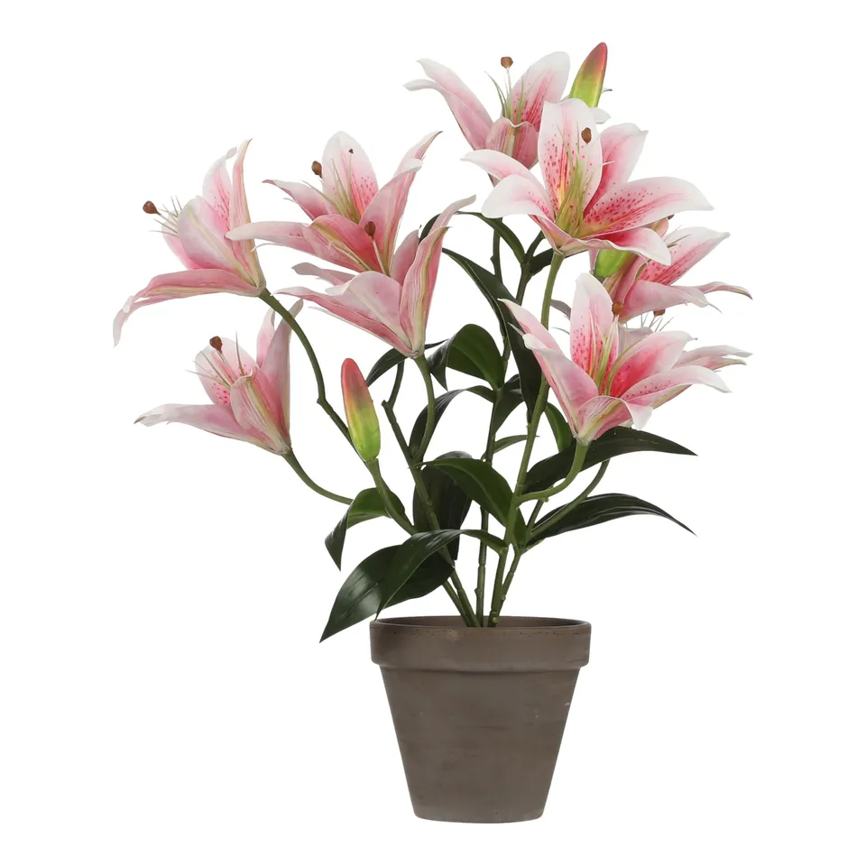 mica-decorations-lis-tigr-artificiel-rose-pot-ciment-47cm image 1