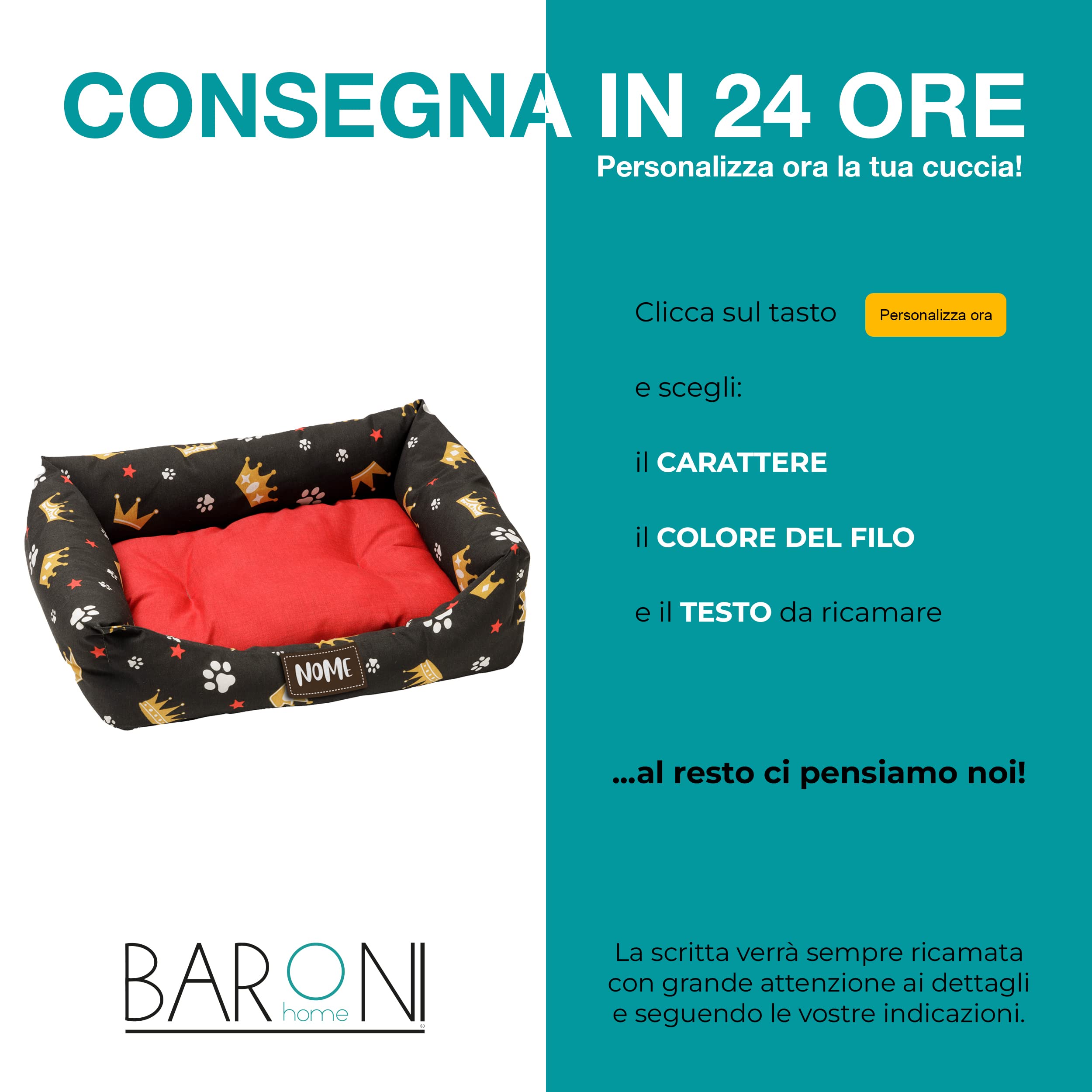 baroni-home-pet-panier-chien-chat-45x60-cm-noir-rouge-couronnes image 2