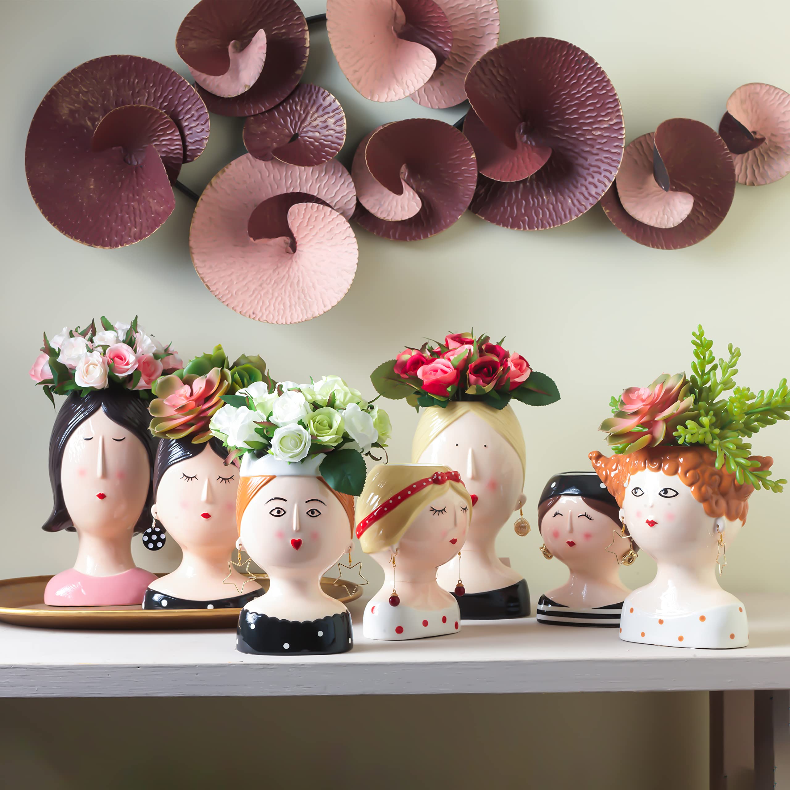 baroni-home-decorazioni-vase-c-ramique-fille-cheveux-rouges-21x13x20-cm image 5