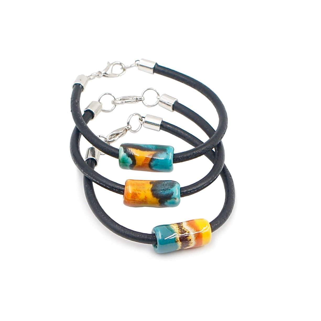 luisa-paix-o-bijoux-du-portugal-bracelet-c-ramique-cuir-turquoise image 2
