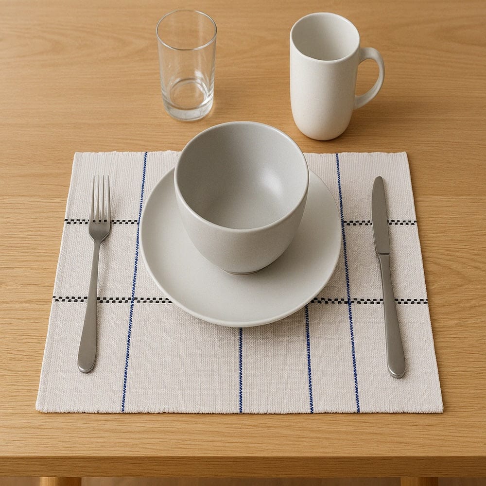 luisa-paix-o-set-de-table-coton-recycl-blanc-cass-bleu-40x30 image 2