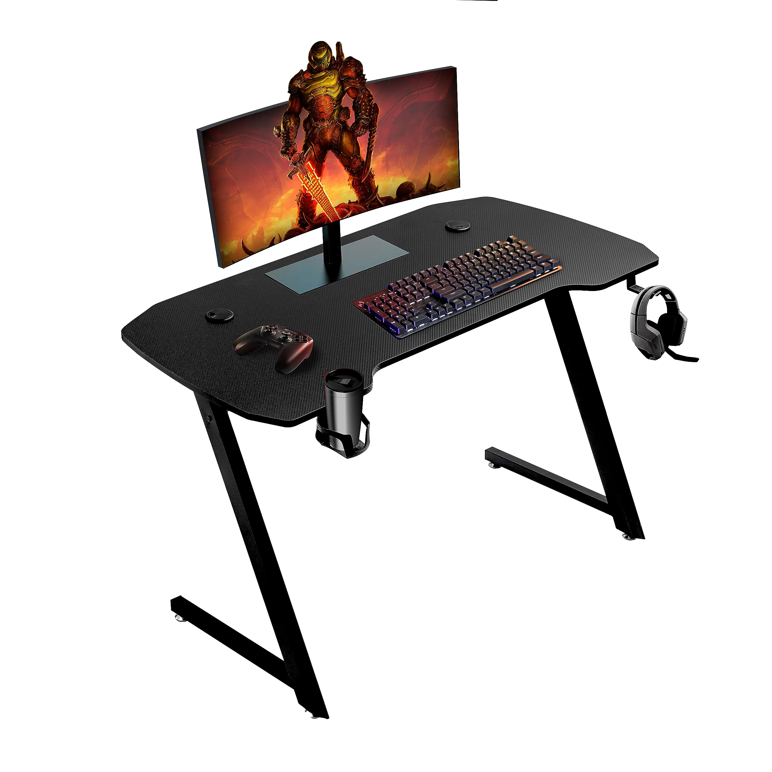 baroni-home-tavoli-bureau-gamer-led-120x60x73-cm-noir-porte-gobelet image 8