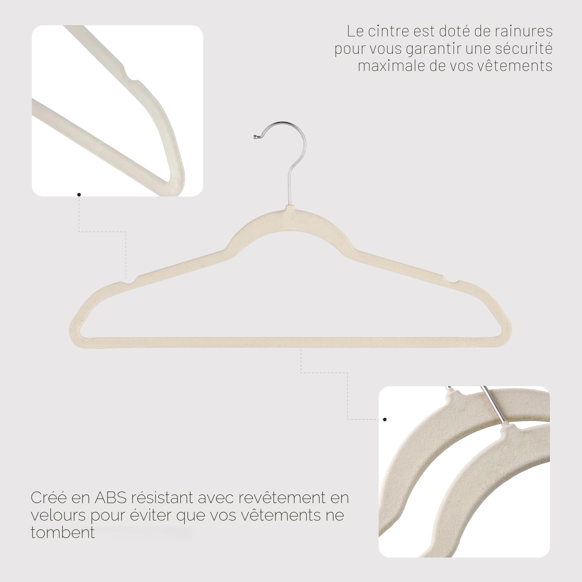 baroni-home-organizzazione-cintres-velours-cr-me-50-pi-ces-44-5-cm image 7