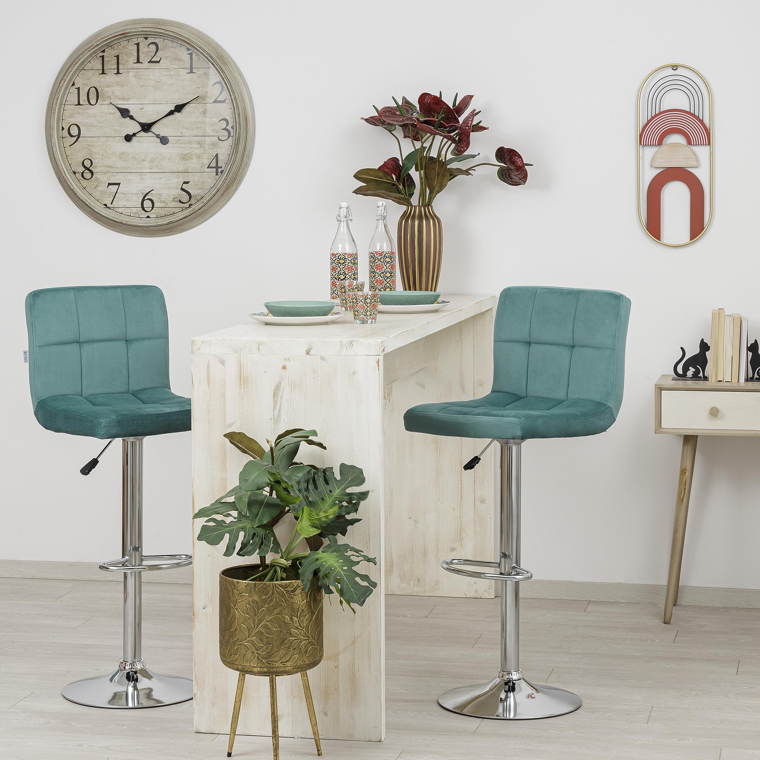 baroni-sedie-tabouret-bar-velours-p-trole-r-glable-lot-2 image 2