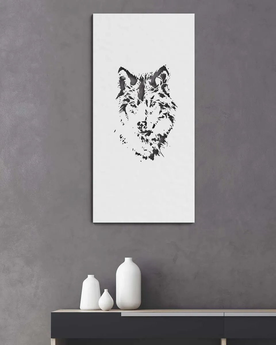 je-suis-art-tableaux-loup-tableau-m-tal-blanc-d-coup image 1