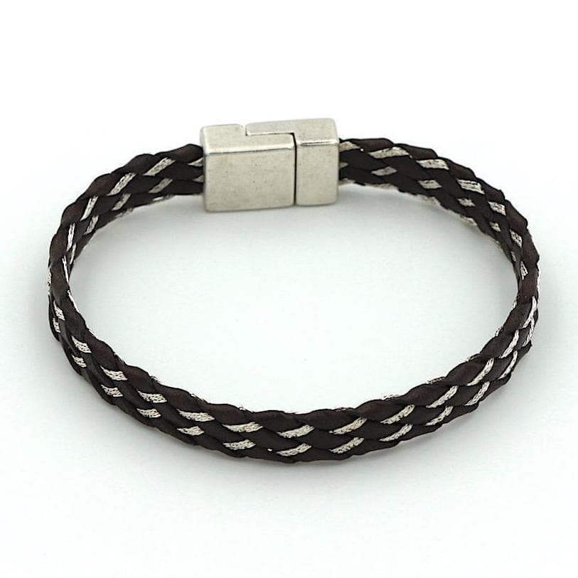 luisa-paix-o-bracelet-cuir-et-fil-argent-bracelet-cuir-noir-17-5cm image 2