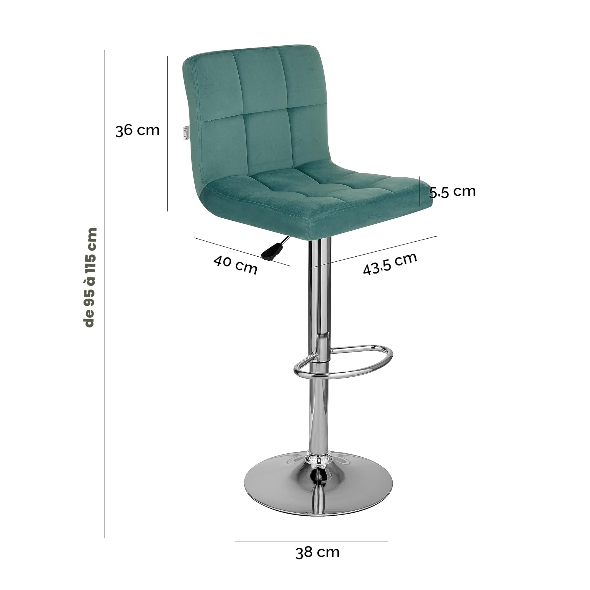 baroni-sedie-tabouret-bar-velours-p-trole-r-glable-lot-2 image 3