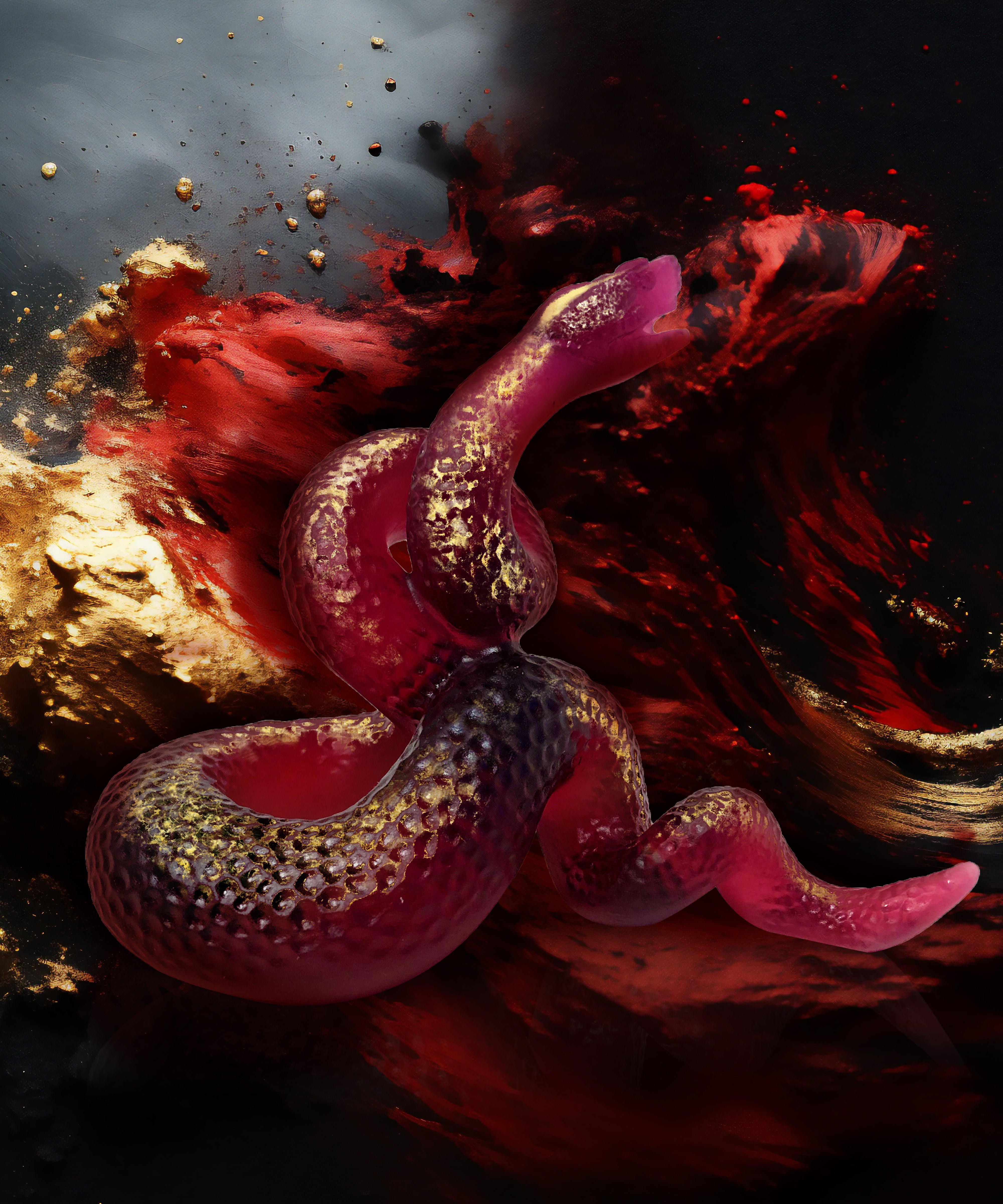 daum-serpent-rouge-sculpture-feuille-d-or-88-ex image 2