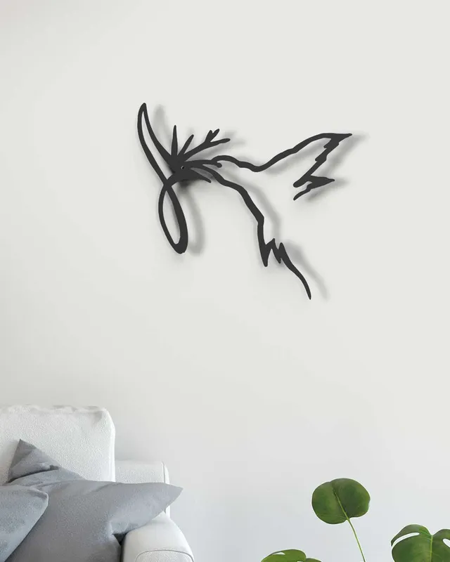 je-suis-art-animaux-colibri-fleur-one-line-tableau-m-tal-minimaliste image 1