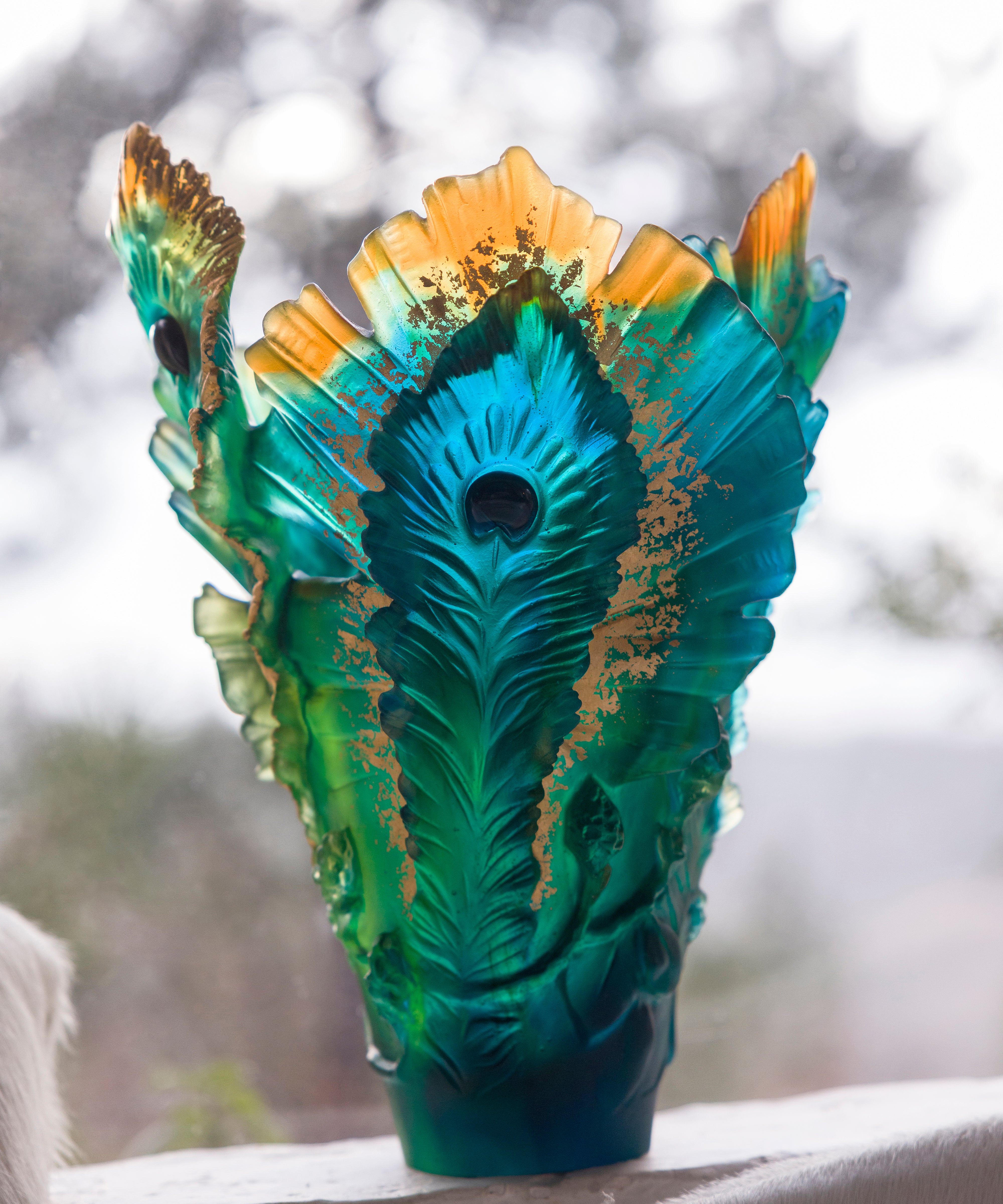daum-univers-v-g-tal-fleur-de-paon-vase-grand-mod-le-dor-feuille-d-or image 2