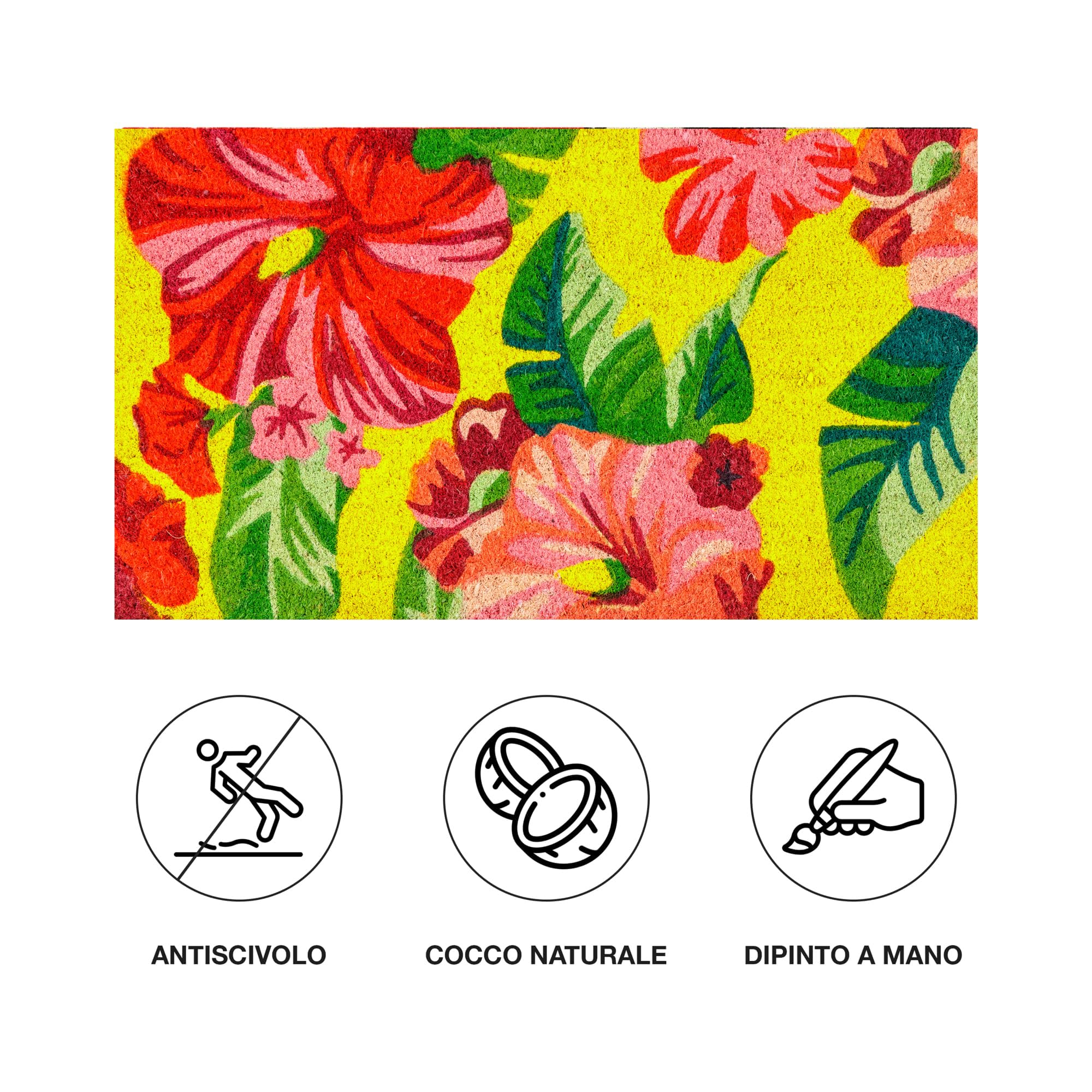baroni-home-paillasson-coco-fleurs-roses-70x40-cm-jaune image 3