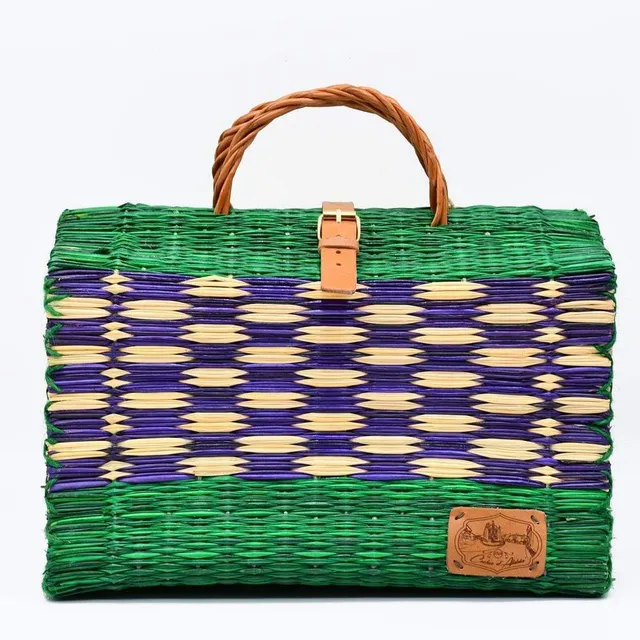 luisa-paix-o-accessoires-du-portugal-sac-cabas-jonc-33cm-vert-violet image 1