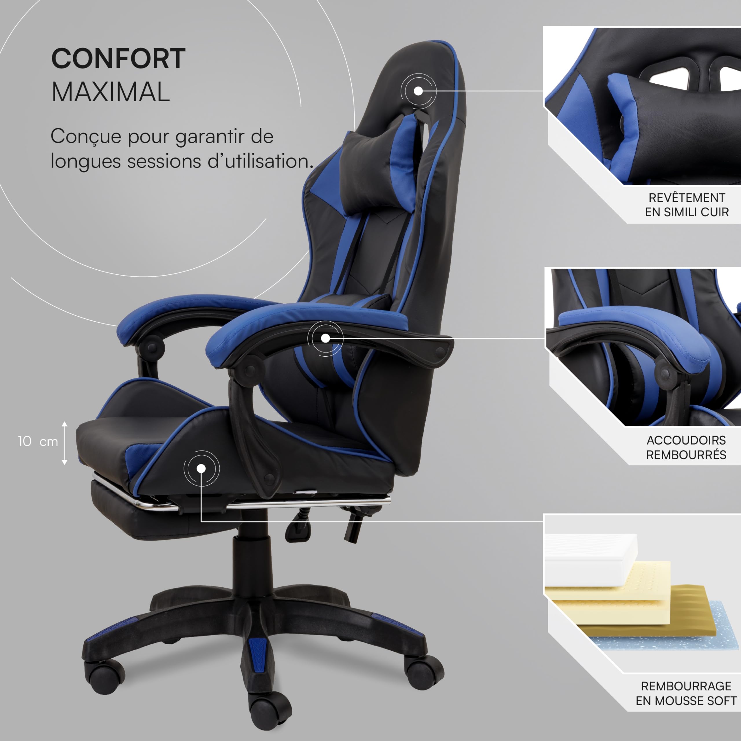 baroni-home-sedie-chaise-gaming-bleue-ergonomique-repose-pieds image 7