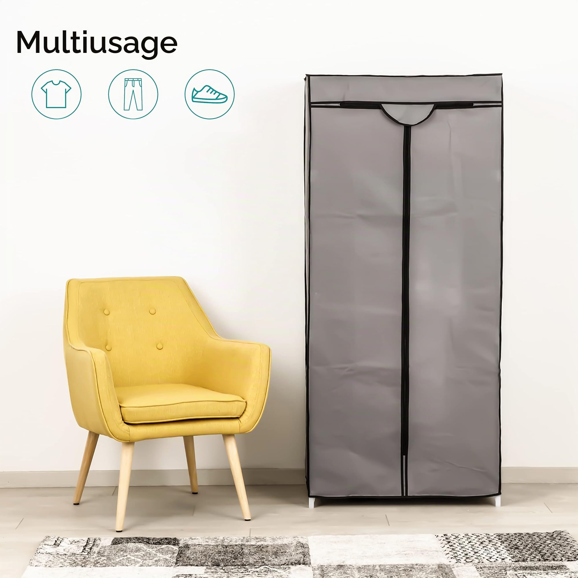 baroni-home-organizzazione-armoire-tissu-pliable-gris-1-tag-re-45x70x155-cm image 2