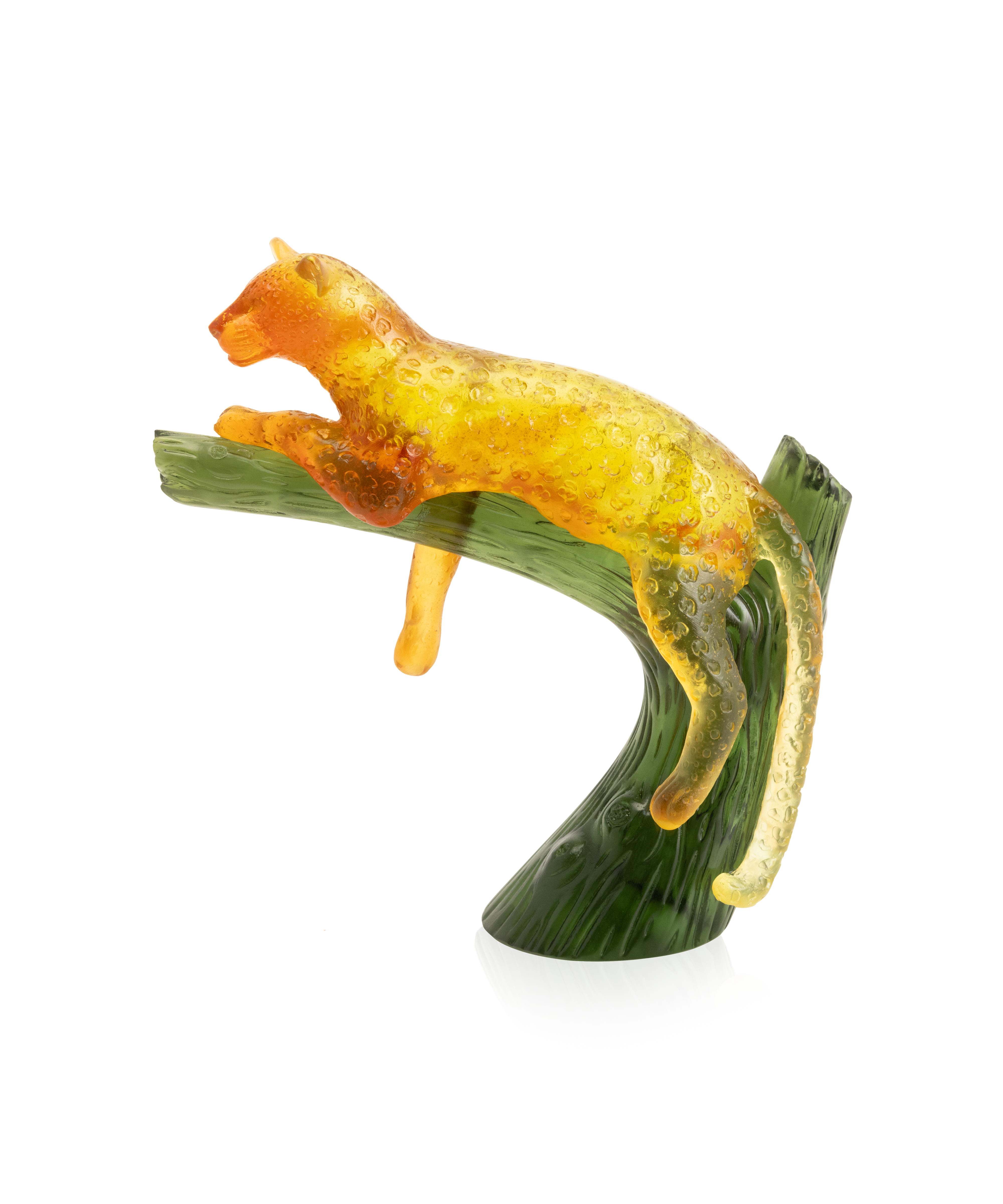 daum-panth-re-sur-arbre-sculpture-ambre-et-vert-animalier image 1
