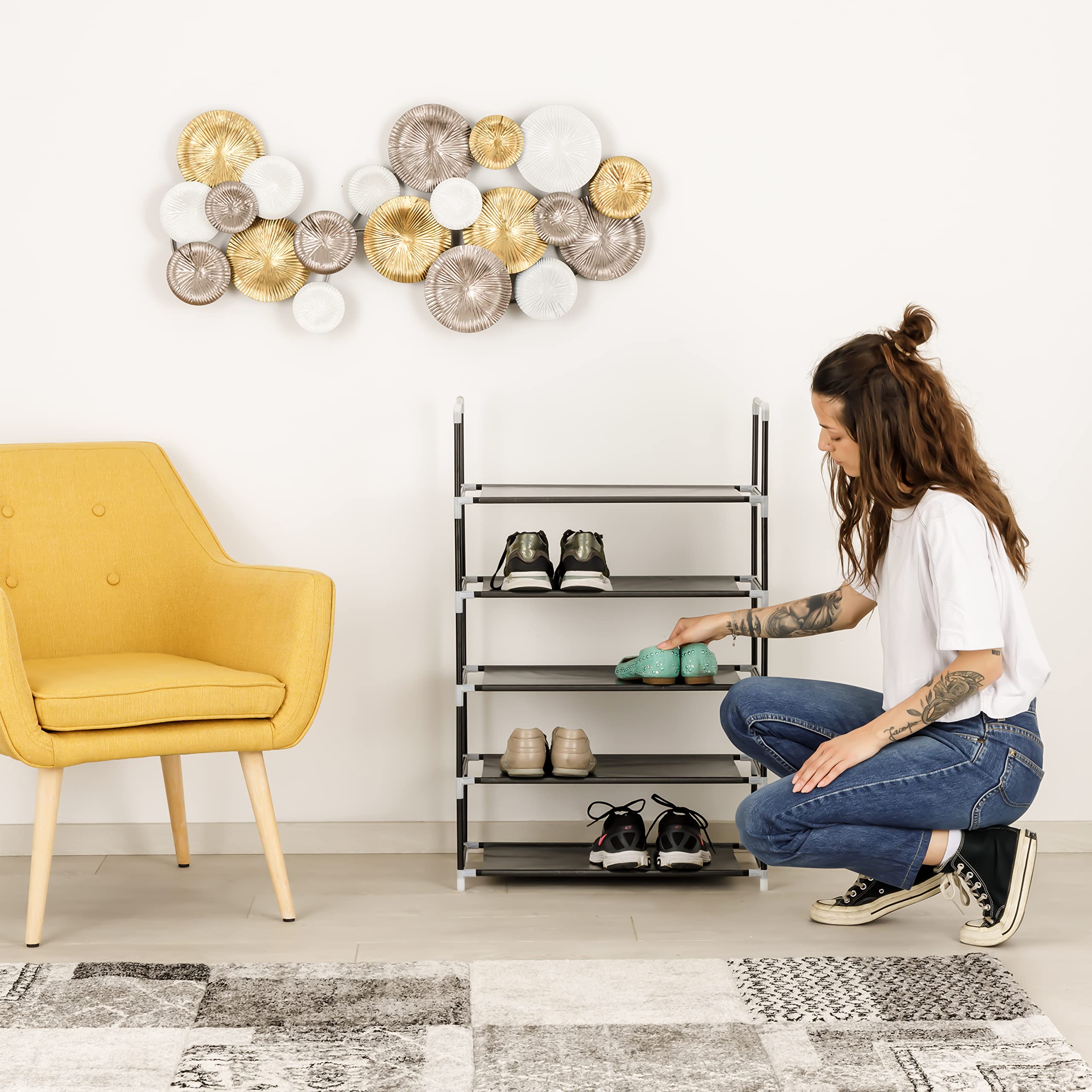 baroni-home-organizzazione-meuble-chaussures-5-tag-res-tissu image 2