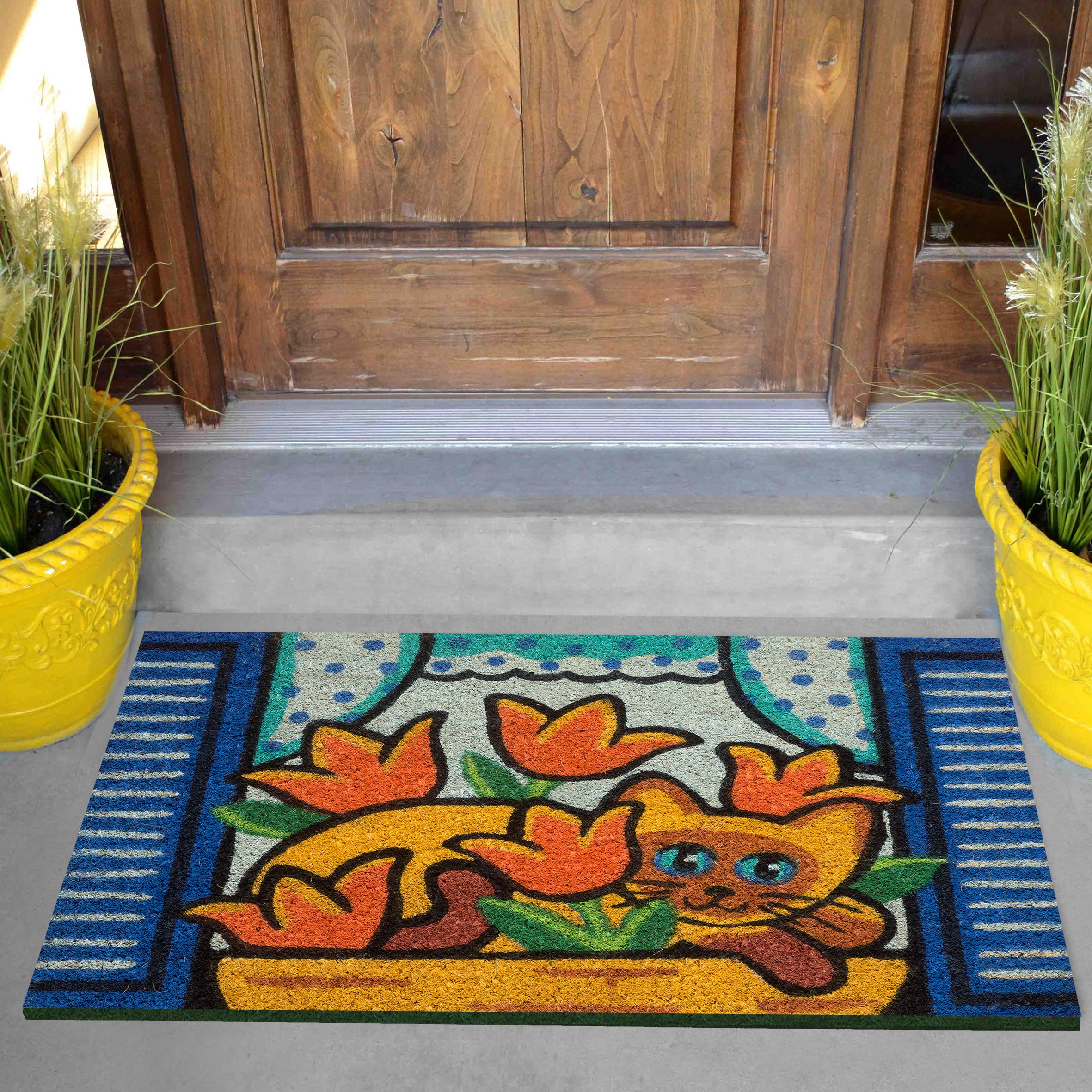baroni-home-paillasson-chats-siamois-tulipes-60x40-cm image 2