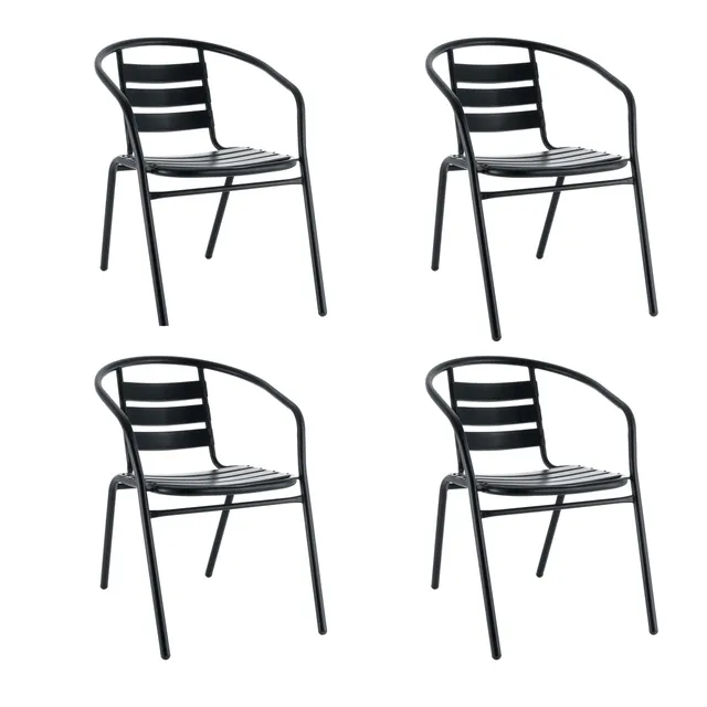 baroni-home-outdoor-lot-4-chaises-jardin-m-tal-noir-empilable image 1