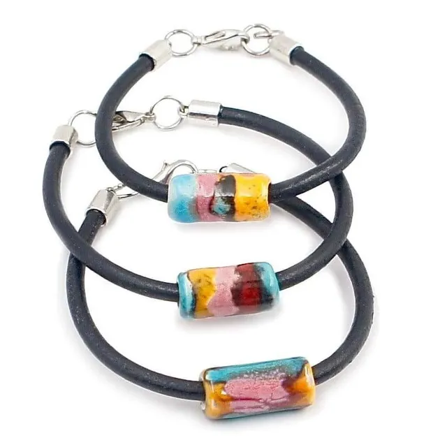 luisa-paix-o-bracelet-c-ramique-cuir-turquoise-rose-jaune image 1