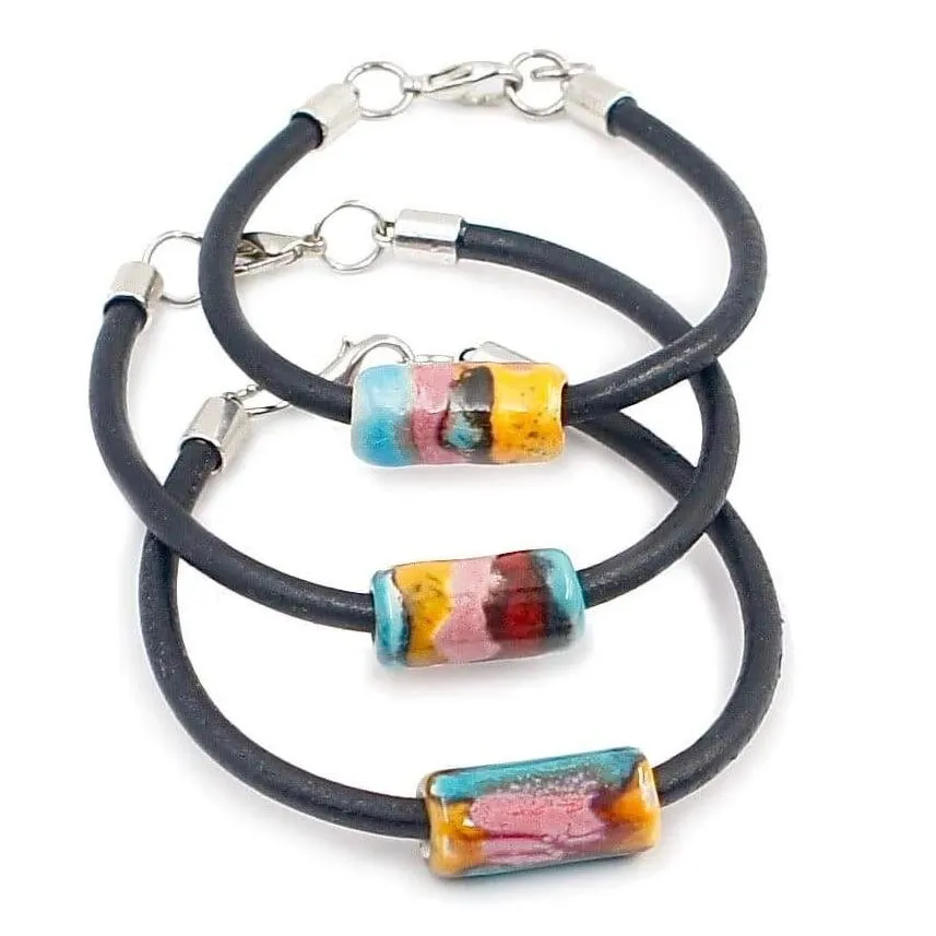 luisa-paix-o-bracelet-c-ramique-cuir-turquoise-rose-jaune image 1
