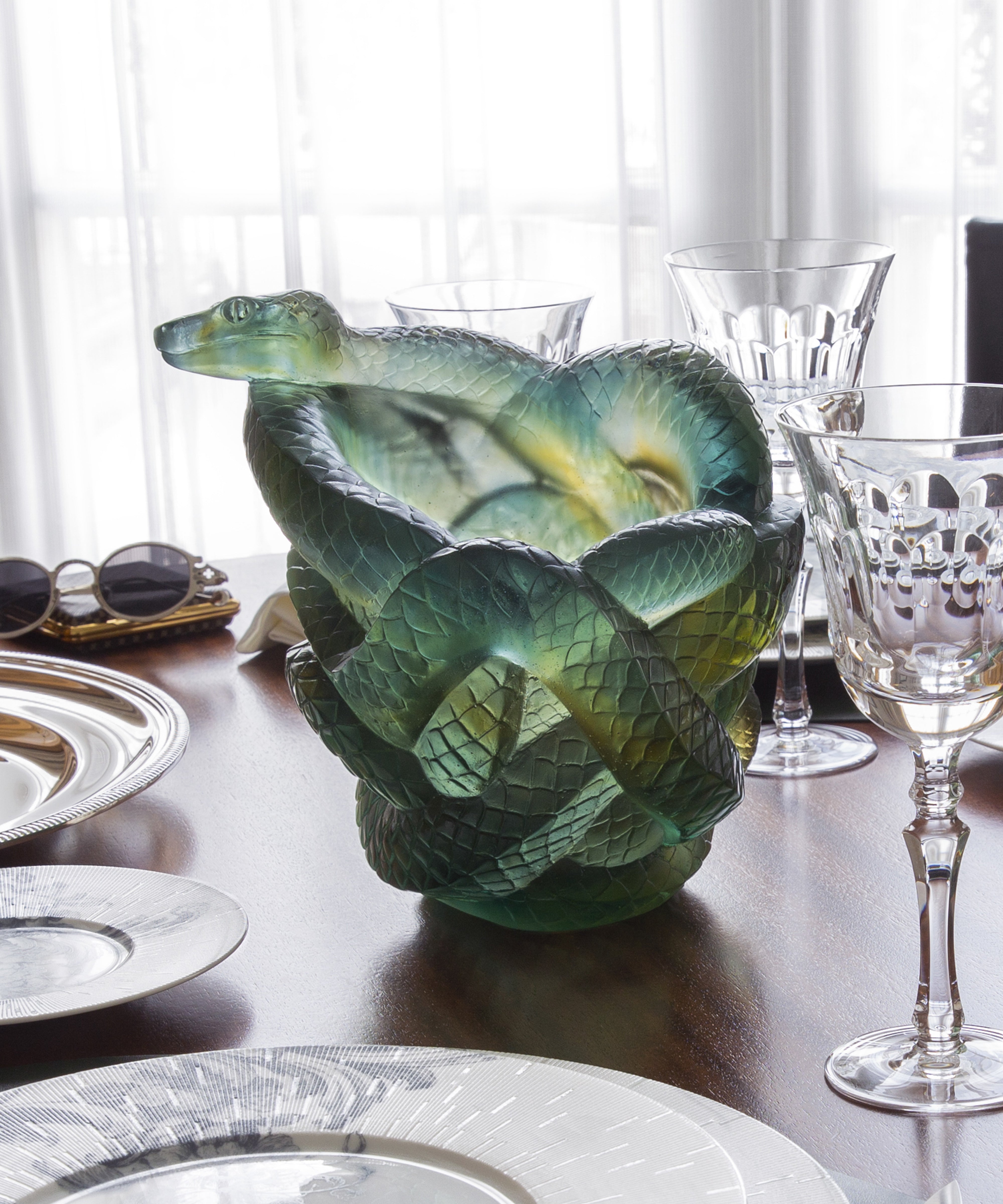 daum-univers-animalier-vase-serpent-vert-gris-888-ex image 2