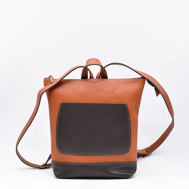 luisa-paix-o-sac-dos-cuir-marron-clair-25x33cm-coton image 1