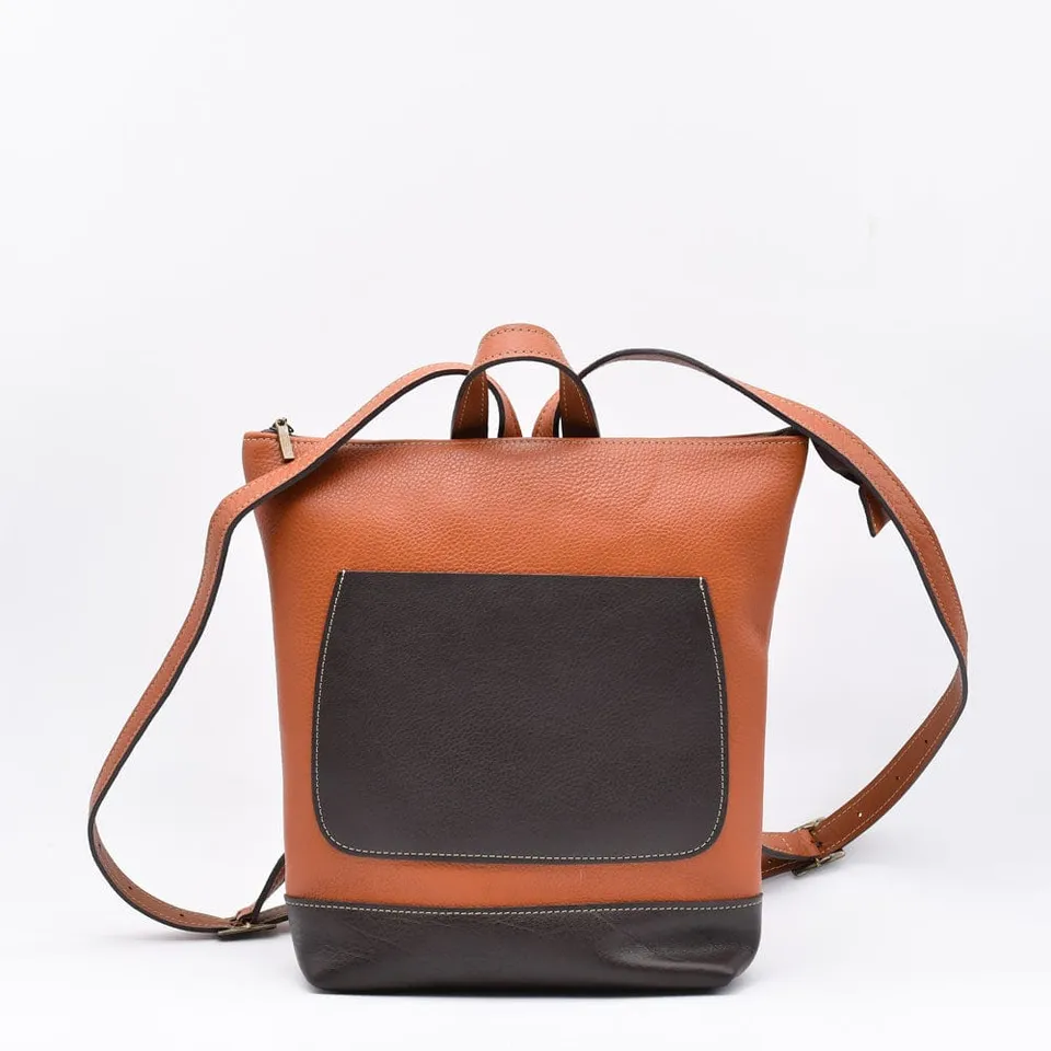 luisa-paix-o-sac-dos-cuir-marron-clair-25x33cm-coton image 1