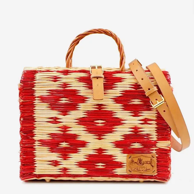 luisa-paix-o-sac-cabas-en-jonc-30-cm-rouge-naturel-cuir image 1